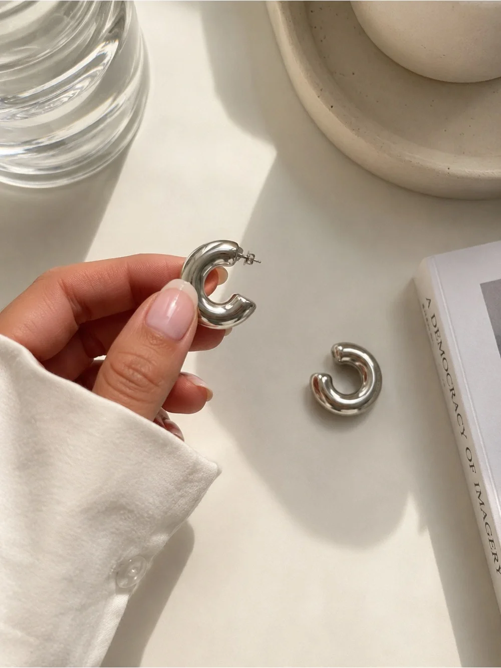 Silver Chunky Hoop Earrings Stainless Steel Minimalist Hoops